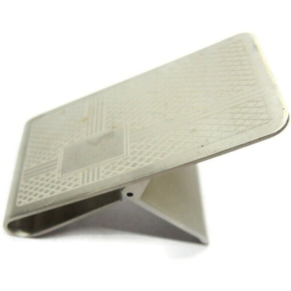 Money Clip Classic Diamond Pattern Silver Tone Stainless Wallet Card Cash ID - Picture 2 of 8